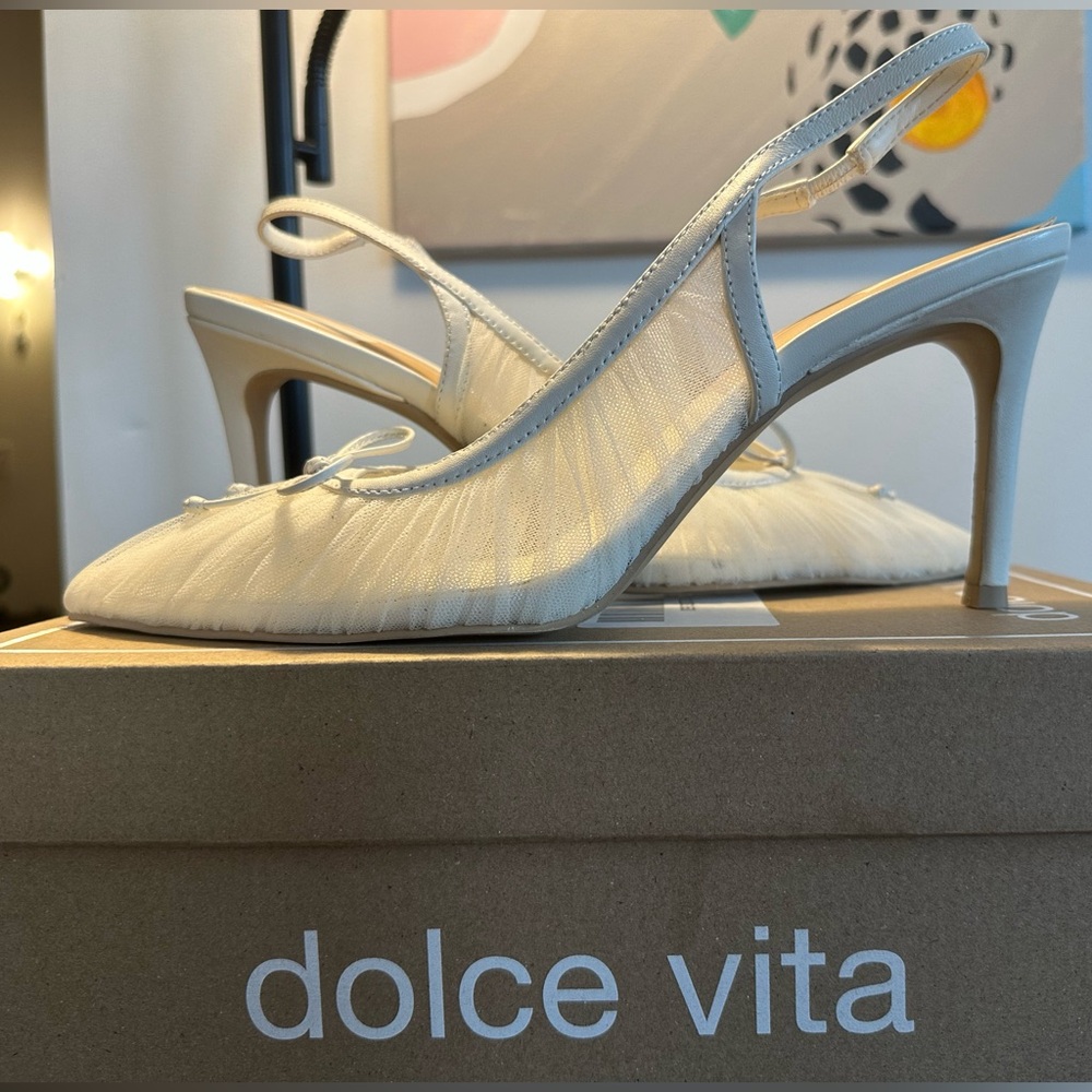 Dolce Vita Yela Antique White Tulle Slingback Heels - NWT